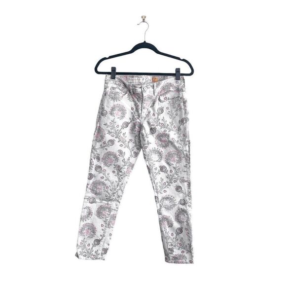 Anthropologie Pilcro and the Letterpress Womens Jeans Skinny Floral Print Cream - Picture 2 of 11